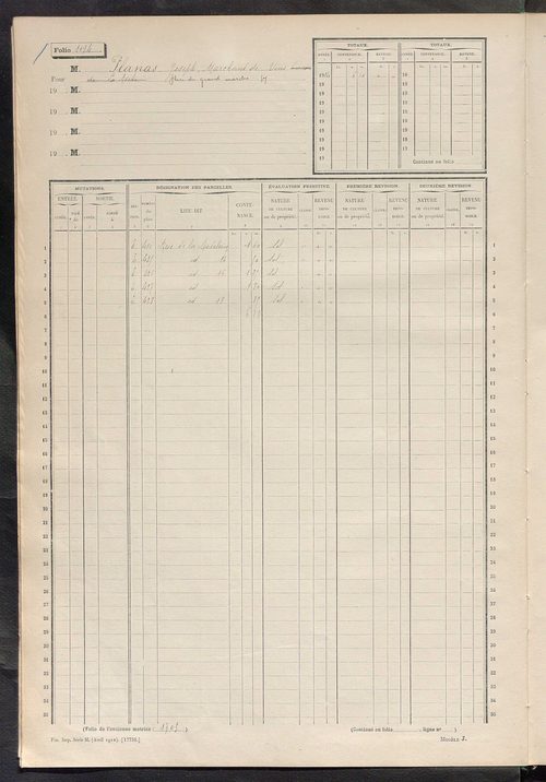 Tours nord-ouest. - Matrice des propriétés non bâties, fol. 1089 à 1688.