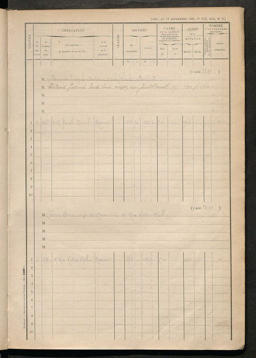Tours sud, puis sud-ouest. - Matrice des propriétés bâties, cases 2481 à 3081.