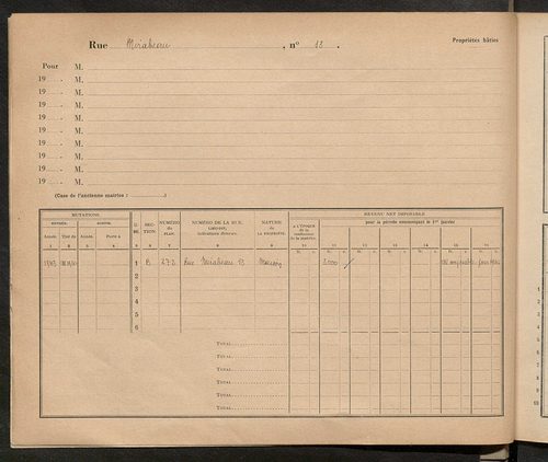 Tours. - Matrice des propriétés : Rue Mirabeau à Rue Nationale n° 29