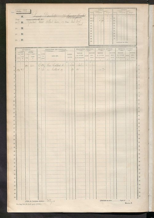 Tours nord-est. - Matrice des propriétés non bâties, fol. 1201 à 1800.