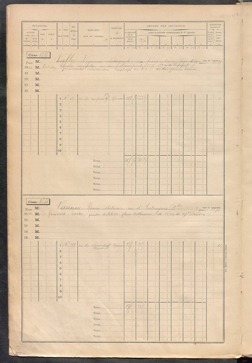 Tours sud-est. - Matrice des propriétés bâties, cases 1769 à 2769 (1911-1927).