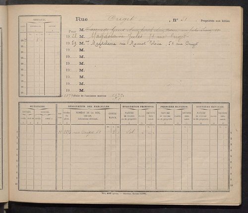 Tours. - Matrice des propriétés : Rue Origet n° 50 à Rue Pasteur