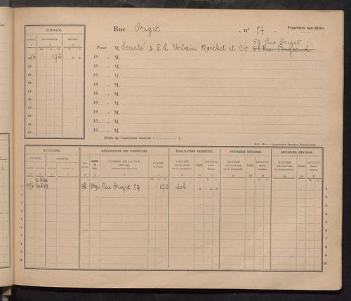 Tours. - Matrice des propriétés : Rue Origet n° 50 à Rue Pasteur
