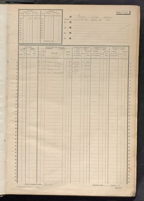 Tours sud, puis sud-ouest. - Matrice des propriétés non bâties, fol. 2397 à 2996 (1914-1927).