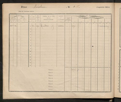 Tours. - Matrice des propriétés : Rue Mirabeau à Rue Nationale n° 29