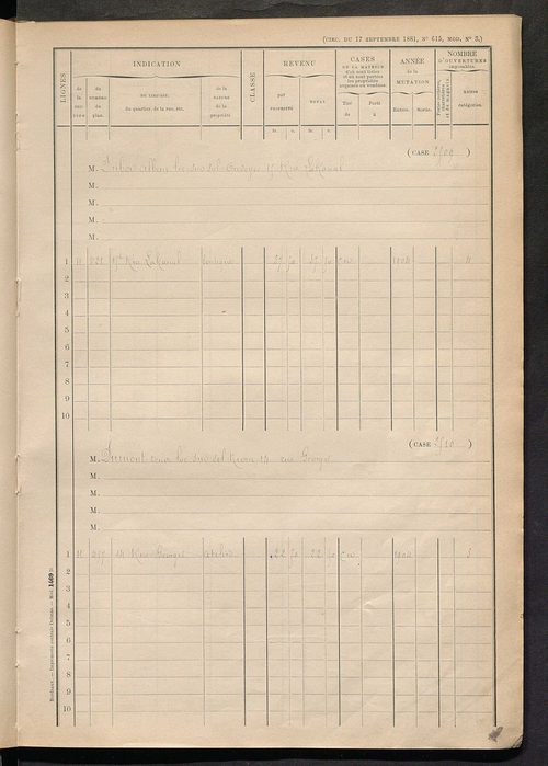 Tours sud, puis sud-ouest. - Matrice des propriétés bâties, cases 2481 à 3081.