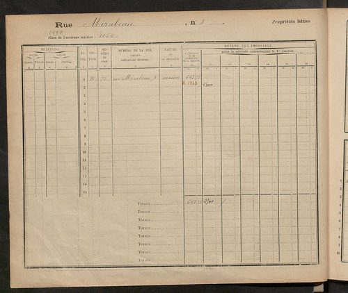 Tours. - Matrice des propriétés : Rue Mirabeau à Rue Nationale n° 29