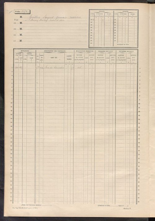 Tours nord-ouest. - Matrice des propriétés non bâties, fol. 1689 à 1748.