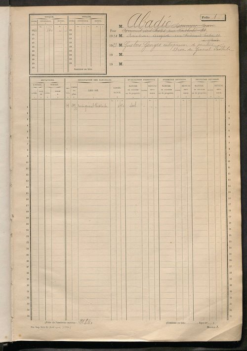 Tours sud, puis sud-ouest. - Matrice des propriétés non bâties, fol. 1 à 596 (1914-1927).