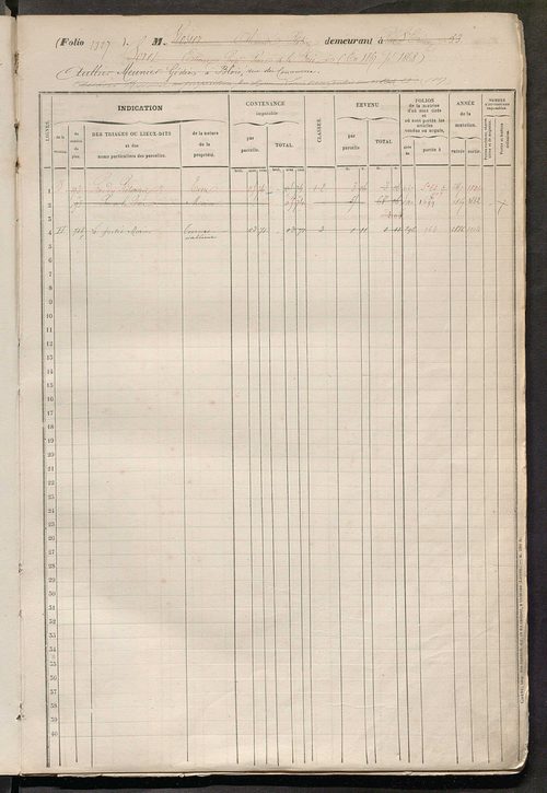 Tours sud, puis sud-ouest. - Matrice des propriétés foncières, fol. 1321 à 1760 ; récapitulation des contenances et des revenus de la matrice cadastrale, 1858 ; table alphabétique des propriétaires.
