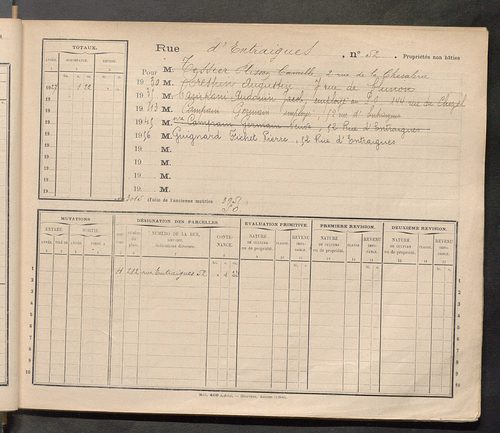 Tours. - Matrice des propriétés : Rue d'Entraigues jusqu'au n° 367