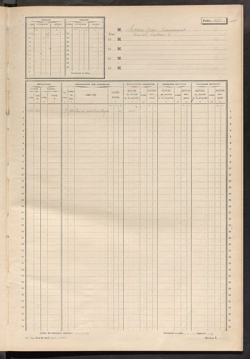 Tours nord-ouest. - Matrice des propriétés non bâties, fol. 1689 à 1748.