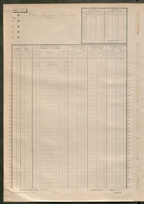 Tours sud-est. - Matrice des propriétés non bâties, fol. 601 à 1200 (1914-1927).