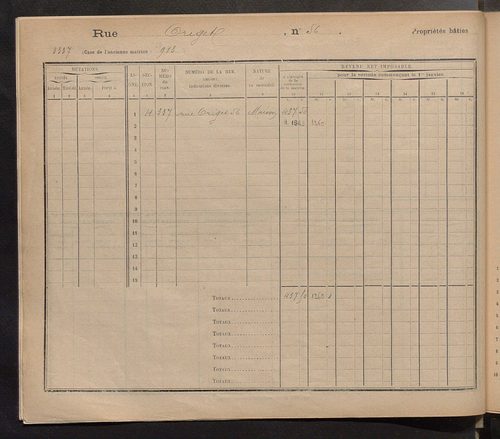 Tours. - Matrice des propriétés : Rue Origet n° 50 à Rue Pasteur