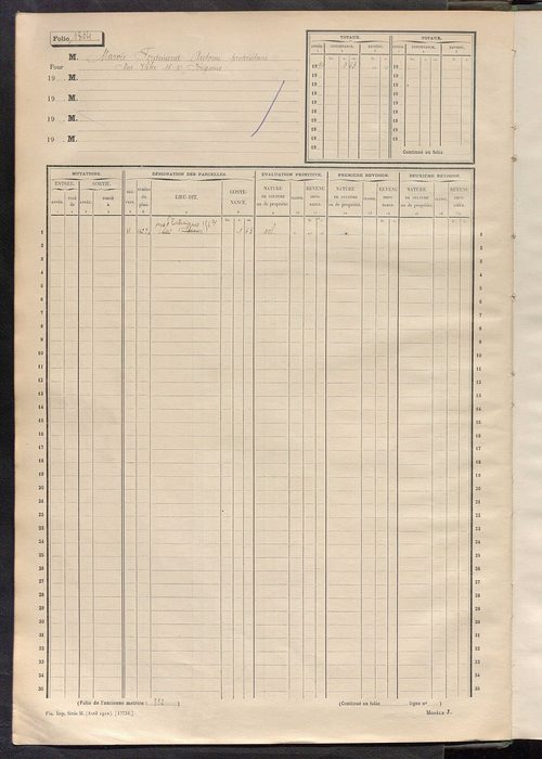 Tours sud, puis sud-ouest. - Matrice des propriétés non bâties, fol. 1797 à 2396 (1914-1927).