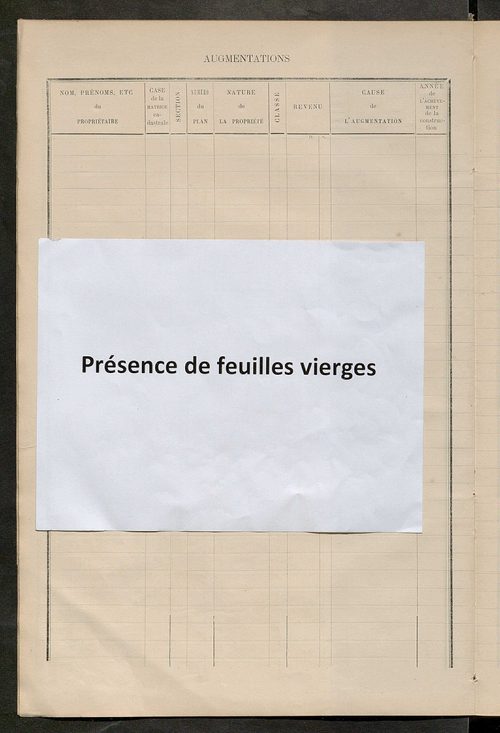 Matrice des propriétés bâties ; augmentations et diminutions, 1883-1891 ; séparation des revenus cadastraux afférents, pour l'année 1882, aux propriétés bâties et non bâties (état-balance) ; table alphabétique des propriétaires.