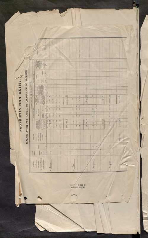 Tableau présentant les augmentations et les diminutions survenues dans la matière imposable ; récapitulation ; table alphabétique des propriétaires ; matrice des propriétés non bâties, fol. 1 à 486.