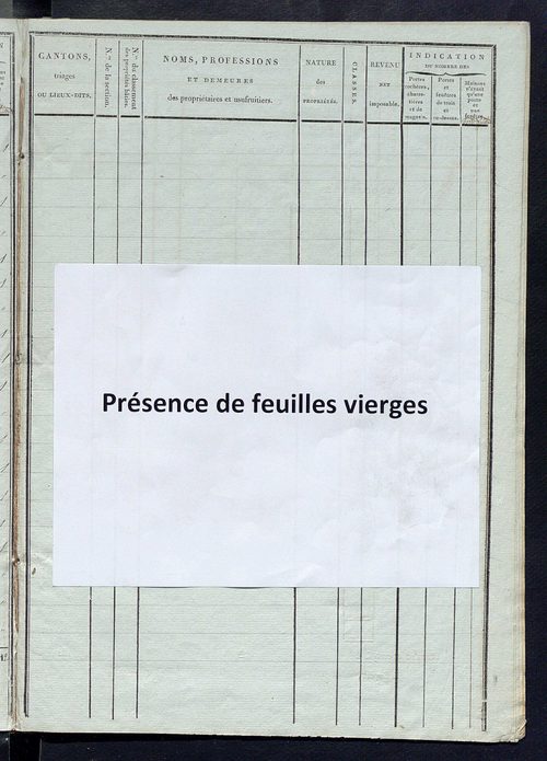 Tableau indicatif des propriétaires et des propriétés bâties.