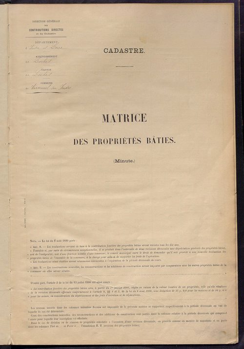 Matrice des propriétés bâties ; récapitulation ; table alphabétique des propriétaires.