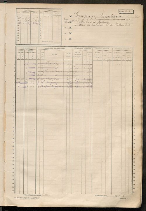 Matrice des propriétés non bâties, fol. 1201 à 1800.