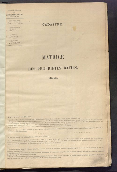 Matrice des propriétés bâties ; récapitulation ; table alphabétique des propriétaires.