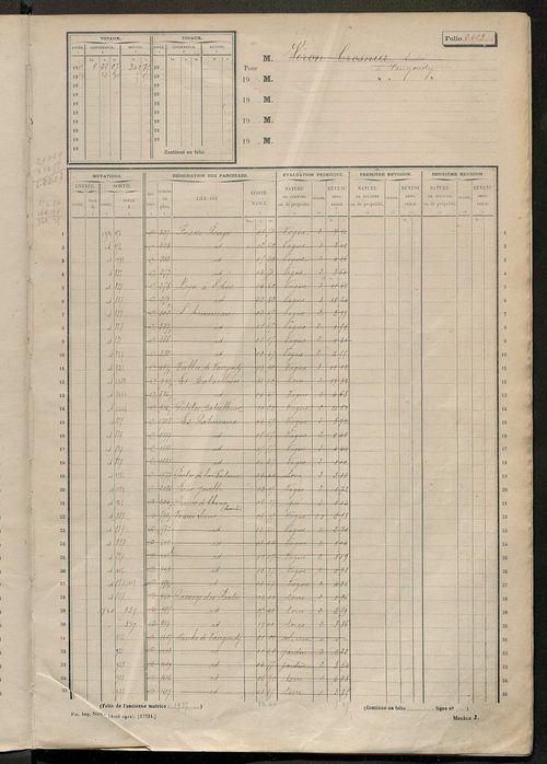 Matrice des propriétés non bâties, fol. 2401 à 2894.