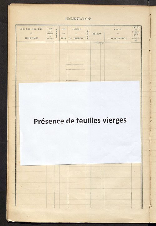 Matrice des propriétés bâties ; augmentations et diminutions, 1883-1891 ; séparation des revenus cadastraux afférents, pour l'année 1882, aux propriétés bâties et non bâties (état-balance) ; table alphabétique des propriétaires.