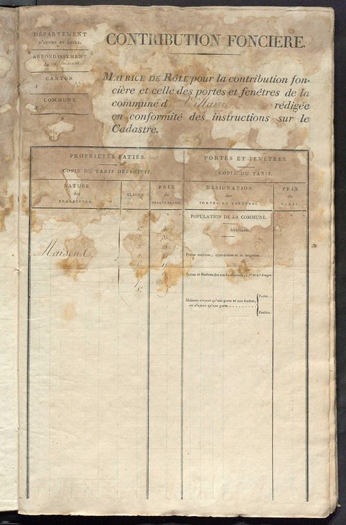 Matrice de rôle pour la contribution foncière et celle des portes et fenêtres.