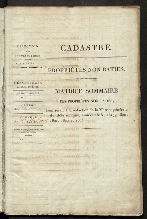 Matrice sommaire des propriétés non bâties, pour servir à la rédaction de la matrice générale du rôle unique.