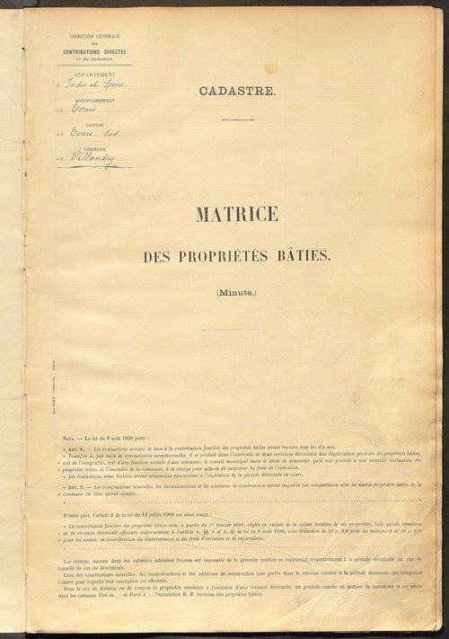 Matrice des propriétés bâties ; récapitulation ; table alphabétique des propriétaires.