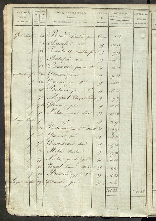 Etats de sections ; relevé des numéros de même nature de culture ; classement parcellaire et évaluation des revenus imposables des propriétés bâties, avec le nombre des portes et fenêtres.