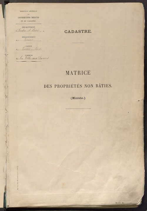 Tableau présentant les augmentations et les diminutions survenues dans la matière imposable ; récapitulation ; table alphabétique des propriétaires ; matrice des propriétés non bâties, fol. 1 à 500.