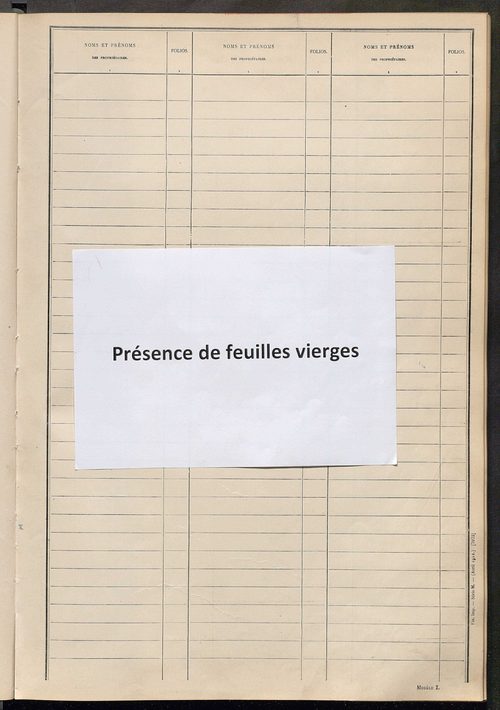 Tableau présentant les augmentations et les diminutions survenues dans la matière imposable ; récapitulation ; table alphabétique des propriétaires ; matrice des propriétés non bâties, fol. 1 à 500.