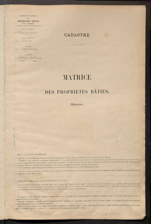 Matrice des propriétés bâties ; récapitulation ; table alphabétique des propriétaires.