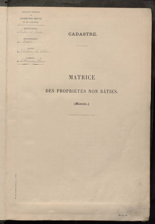 Tableau présentant les augmentations et les diminutions survenues dans la matière imposable ; récapitulation ; table alphabétique des propriétaires ; matrice des propriétés non bâties, fol. 1 à 491.