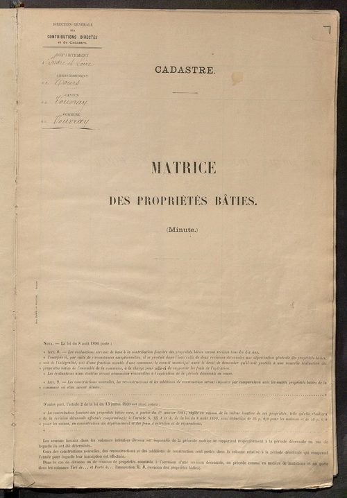 Matrice des propriétés bâties ; récapitulation ; table alphabétique des propriétaires.