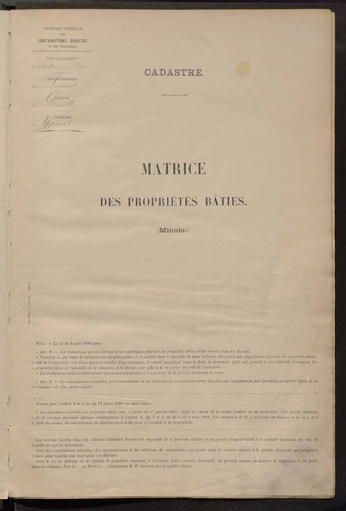 Matrice des propriétés bâties ; récapitulation ; table alphabétique des propriétaires.