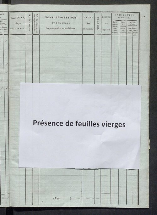 Tableau indicatif des propriétaires et des propriétés bâties.