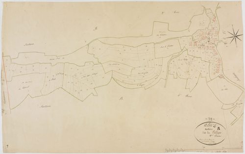 Alièze, section B, le Village, feuille 3. [1821] géomètre : Rosset aîné