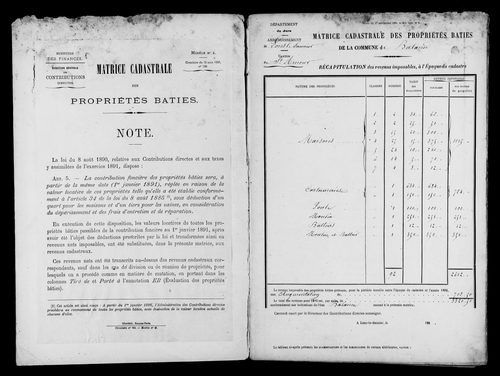 Matrice des propriétés bâties.