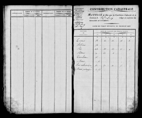 Etat de sections et matrice foncière.