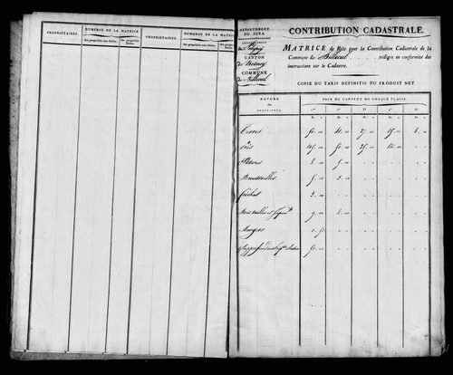 Etat de sections et matrice foncière.