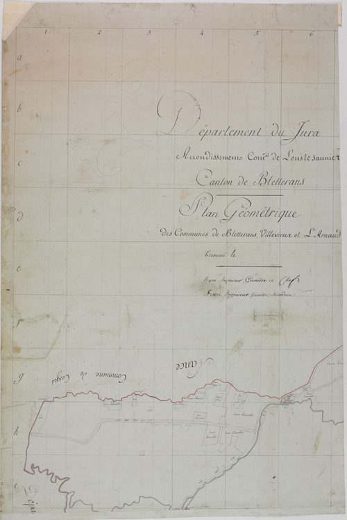 Bletterans, Larnaud et Villevieux, à l'encre, par Fabre. s.d. [1804-1807], Nord-ouest, 65 cm x 97 cm.