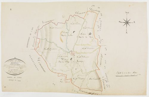 Bourcia, tableau d'assemblage.Avant le 30 janvier 1822, ce tableau d'assemblage était celui de la commune de Civria.géomètre : Parent