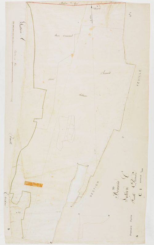 Bourcia, section C, la Boissière, feuille 1 (première partie).géomètre : pas de nom [Laplace ?]
