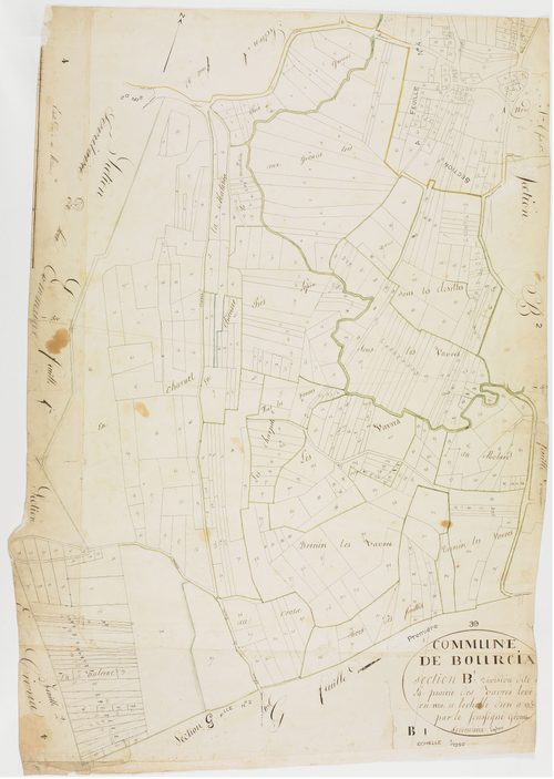 Bourcia, section B, la Prairie des Vavres, feuille 1.géomètre : Laplace