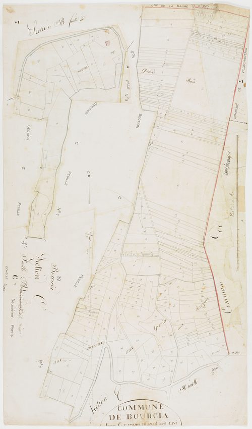 Bourcia, section C, la Boissière, feuille 1 (deuxième partie).géomètre : pas de nom [Laplace ?]