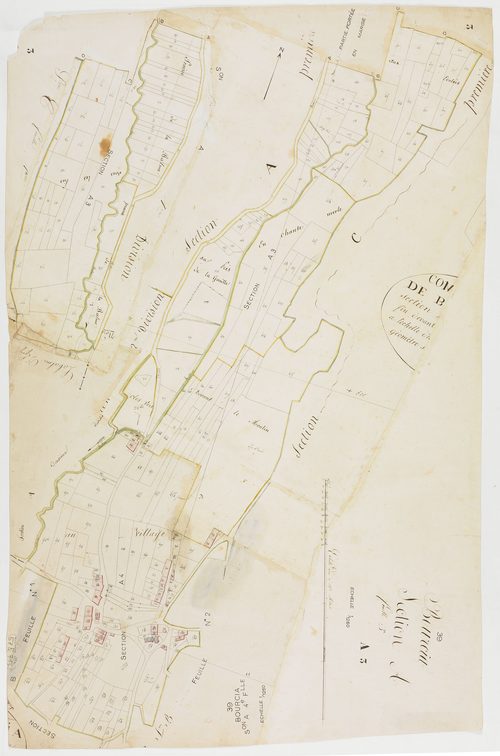 Bourcia, section A, Sénetent, feuilles 3 et 4.géomètre : pas de nom [Laplace?]