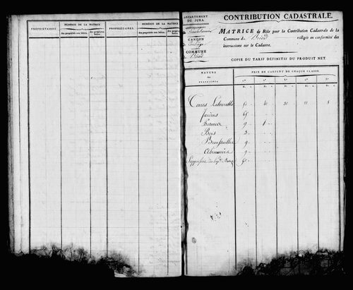 Etat de sections et matrice foncière.