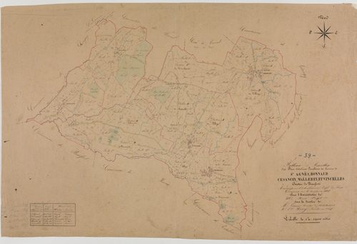 Tableau d'assemblage des communes de Sainte-Agnès, Bonnaud, Cesancey, Mallerey et Vincelles ; géomètre : Bénier, Olivier aîné, Rosset, Singey ; échelle : 1/10000 ; dimension : 65 X 99,5 cm.